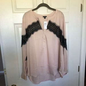 Ann Taylor XXL Blush Blouse with Black Lace- NWT